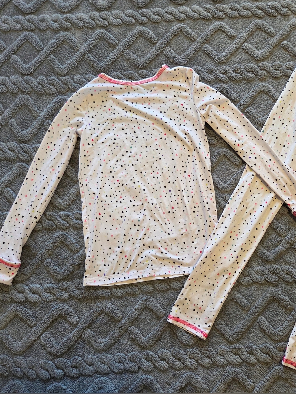Cuddl Duds 5T - Girls White Pajama Set with Pink and Black Heart Dots